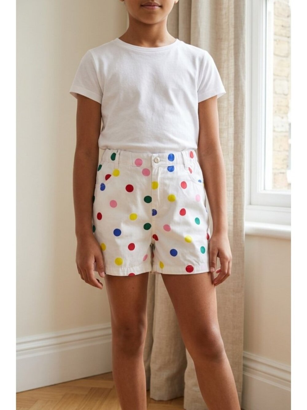 A.T.U.N (All Things Uber Nice) White Multi-Colored Polka Dot Cotton Shorts